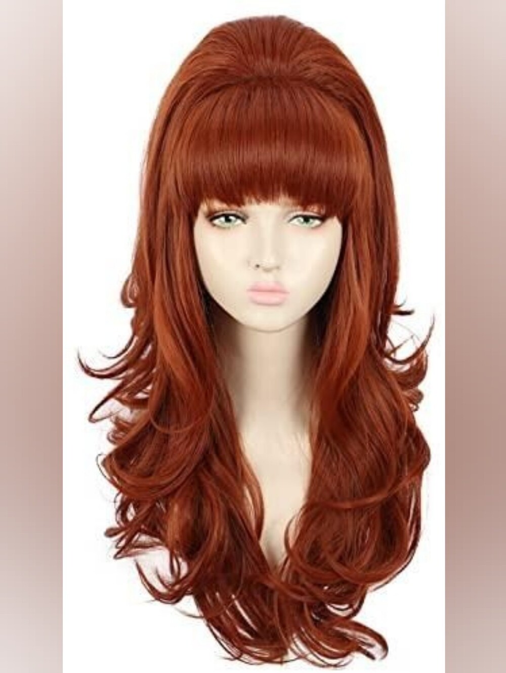 Long Curly Synthetic Retro Bouffant Wig with Bangs - Auburn Red